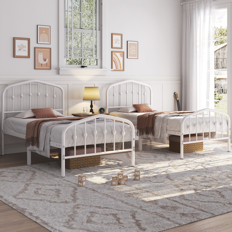 Metal Bed with Arched Headboard and Footboard, Single (3'), White