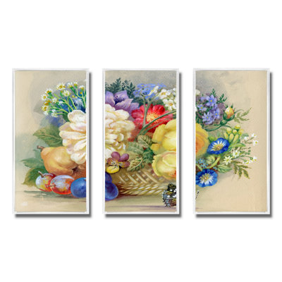 Bouquet de fleurs et de fruits - ensemble de 3 toiles encadrées florales
