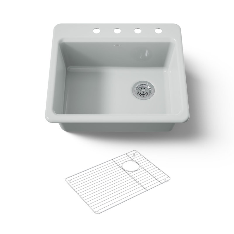 Riverby 25" L x 22" W x 9-5 8" Bar Kitchen Sink with Basin Rack, Ice Gray, 3 holes
