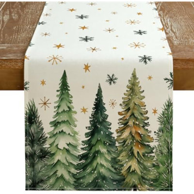 Chemin de table de Noël 33 x 91 cm, motif flocons de neige, décoration de table champêtre pour la cuisine et la salle à manger, décoration pour souper à l'intérieur ou à l'extérieur (vert clair)