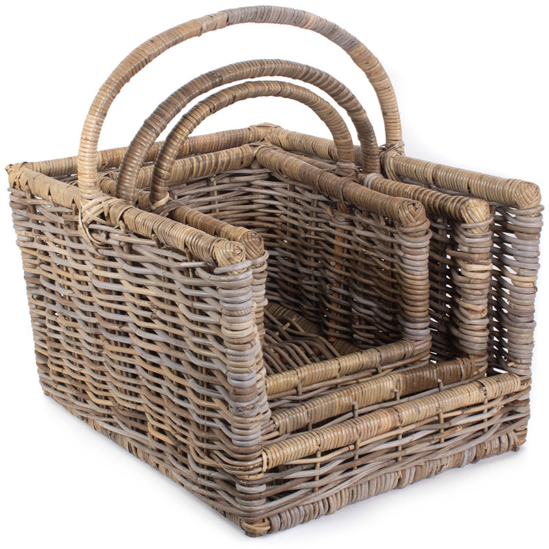Hannam 3 Piece Open Ended Rattan Log Basket Set