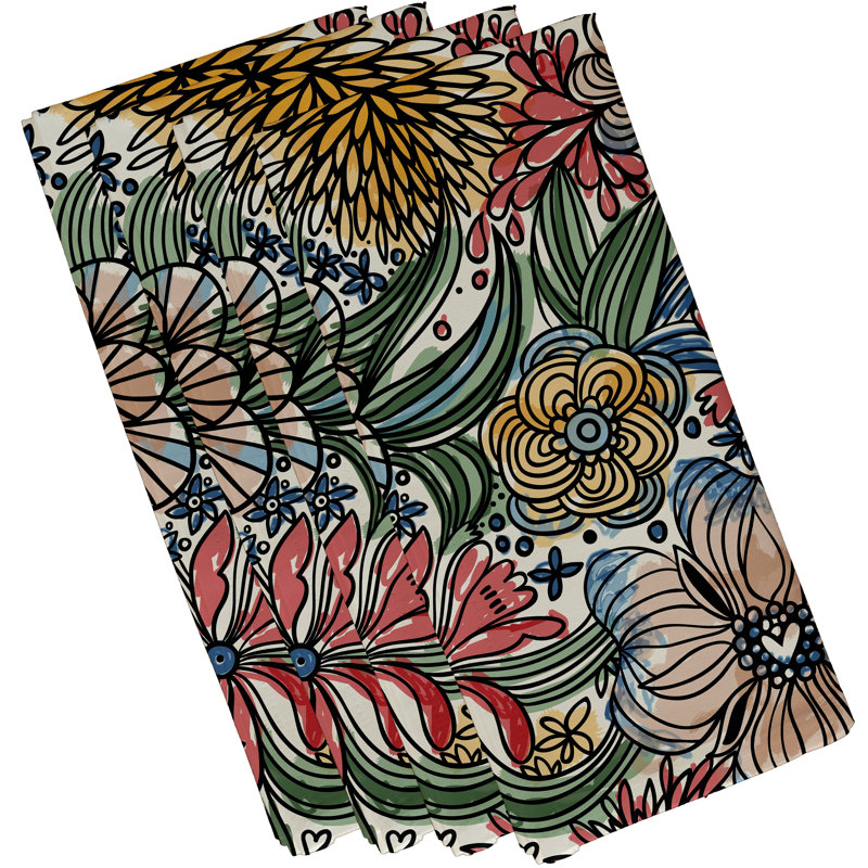 Grandin Polyester Floral Square Napkin, Red