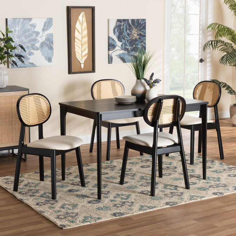 Ensemble repas pour 4 personnes Caslynn, Noir, Crème