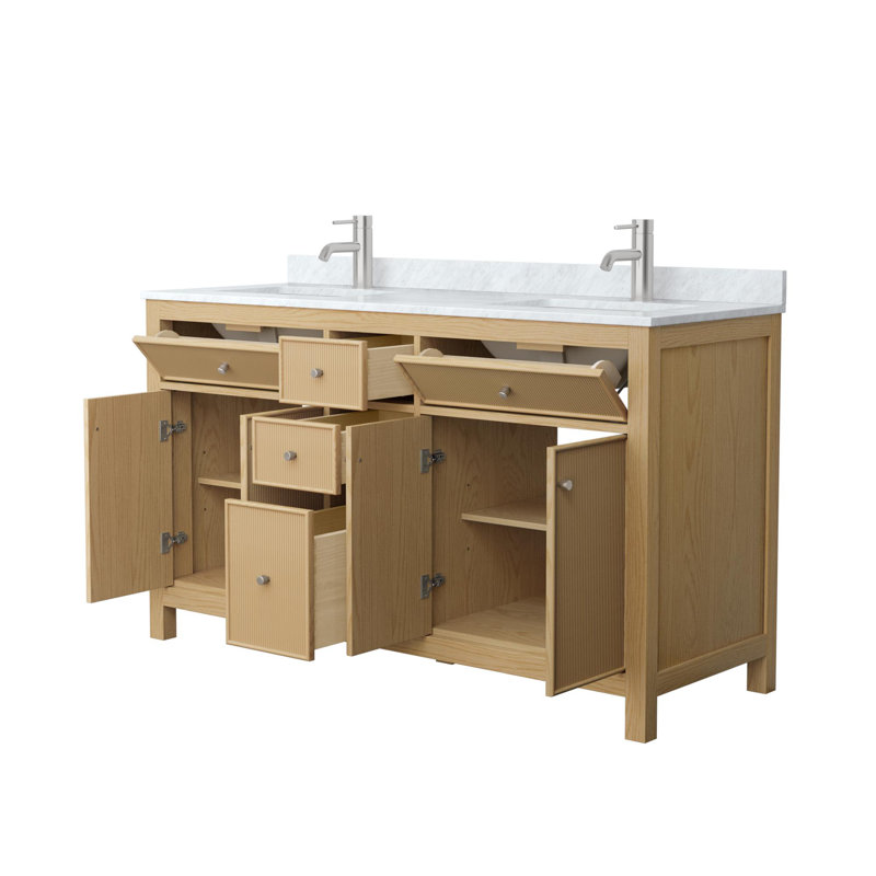 Pendry 60" Freestanding Double Bathroom Vanity with Marble Top, Brushed Nickel