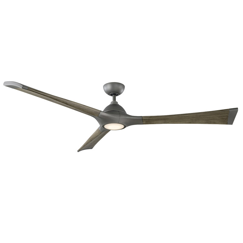 72" Woody 3 - Blade Outdoor Smart Propeller Ceiling Fan with Light Kit Included, 3000K, 60", Matte Black/Distressed Koa