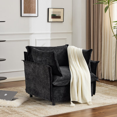 Chenille Upholstered Skirted Arm Chair Accent Chair  With Thin Arms For Living Room
