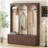 Farmhouse Wooden Style Hall Tree with Arched Design, Elegant Entryway Bench with Retro Hooks, Rustic Coat Rack & Shoe Organizer with Drawers for Living Room, Dark Walnut-1525870726