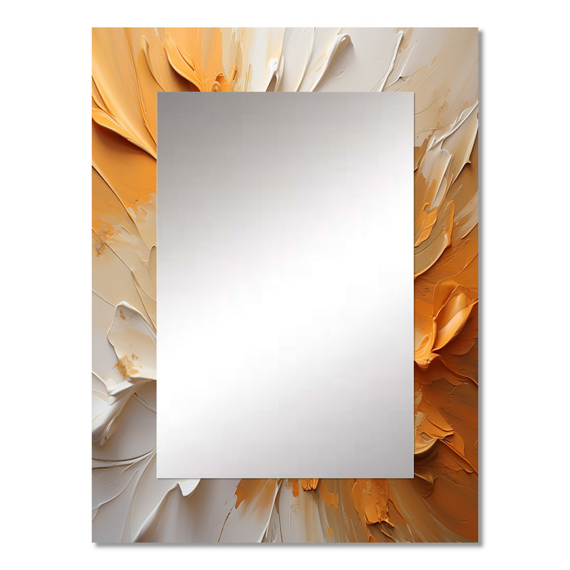 Gold And Beige Soft Wave Paint II - Abstract Shapes Decorative Wall Mirror, Modern Mirror, Printed Metal Art, 32" x 24"
