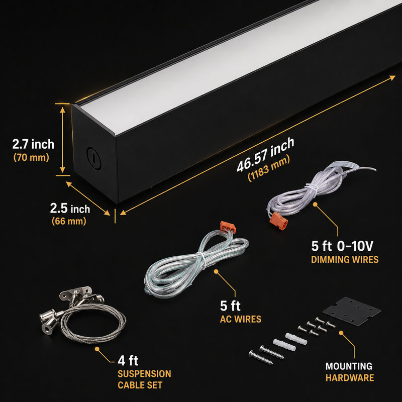 4FT 3CCT Dimmable Commercial Linear Light, 120V/277V, 60W Downlight + 25W Ambinet, 9775lm Combined, Anti-Glare, Linkable, Commercial and Warehouse Industrial, Black, Pack of 8