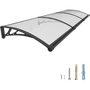 Large Drainage Grooves Window Awning Door Canopy 5mm Polycarbonate Hollow Panel Seamless One-Piece Curved Canopy for Porch Deck Patio Outdoor DIY Store Front Weatherproof Protection