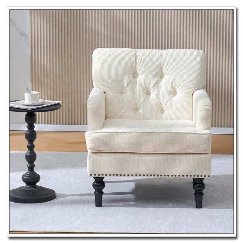 Fauteuil club capitonné, fauteuil d'appoint, fauteuil capitonné, canapé en velours côtelé, Beige