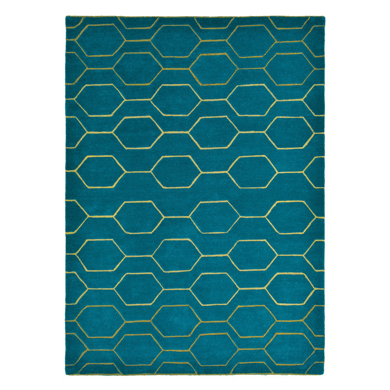 Arris Geometric Area Rug in Teal/Yellow, Rectangle 6'7" x 9'2"