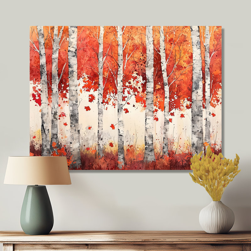Automne, bouleaux, horizon, paysage d'automne, art mural, salon, H 30 po x l 40 po, Toile tendue, Ne s’applique pas
