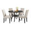 Biony  Wood Dining Set With Tan Fabric Nailhead Chairs