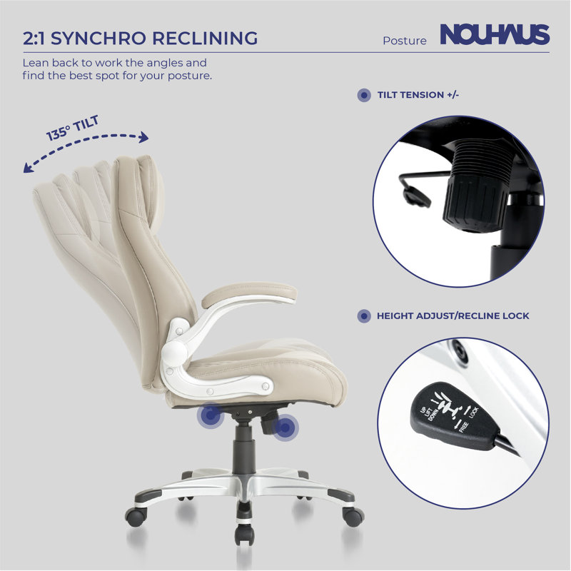 Taupe Ergonomic PU Leather Executive Office Chair with Adjustable Arms