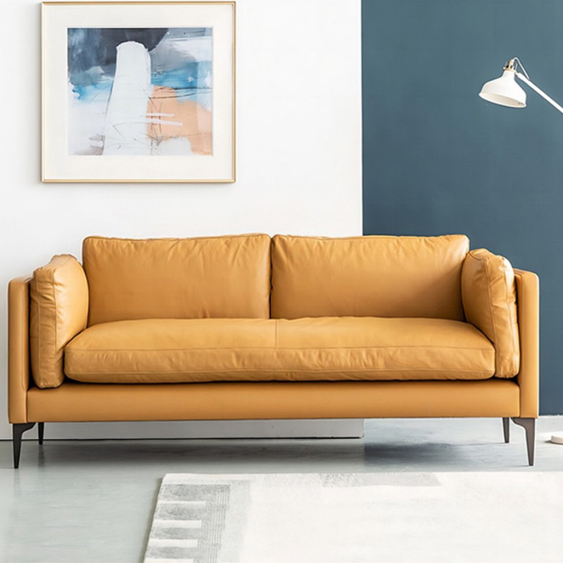 Causeuse coussin orange en cuir véritable, H 27,17 po x l 66,93 po x P 33,46 po