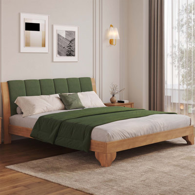 Structure de lit en pin avec tête de lit, design Mid-Century moderne pour le confort et le style
