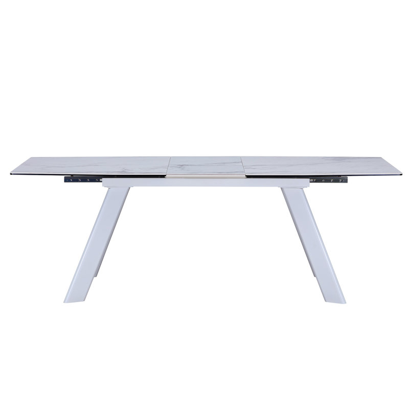  71" Gray and White Ceramic and Metal Self-Storing Leaf Extendable Dining Table