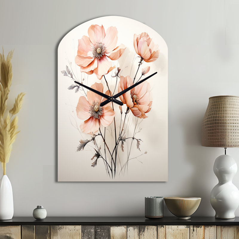 Faira - Arch Shape Large Pink Wall Clock Sculpture, Moyenne
