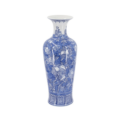 Vase de sol en porcelaine bleue et blanche de 62 cm (24,4 po) à motif de grenade