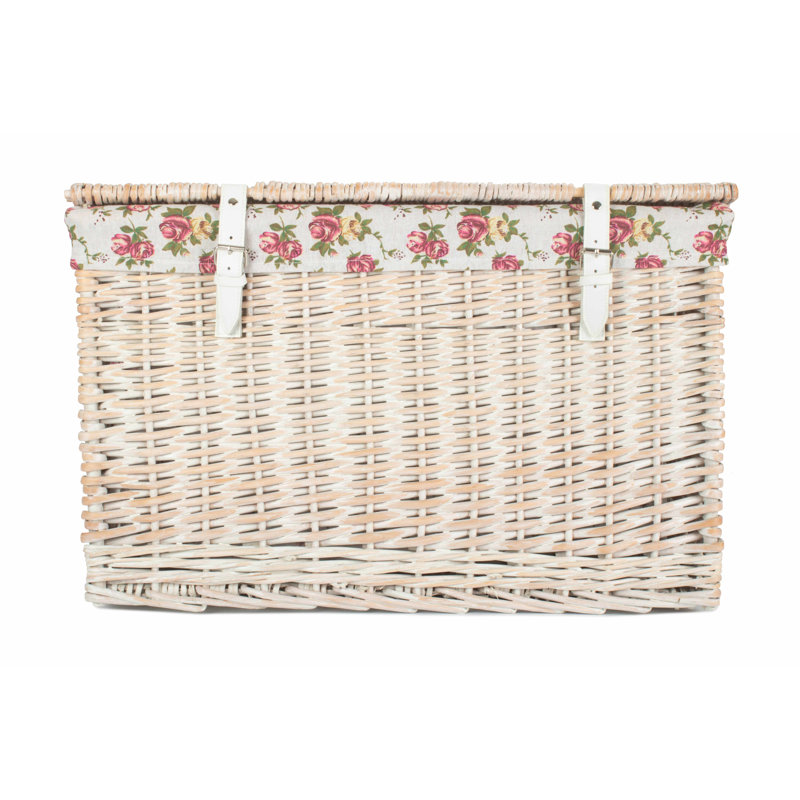 Fleur De Lis Living 24" Wicker Chest Hamper Basket with Lining, White Wash/Rose