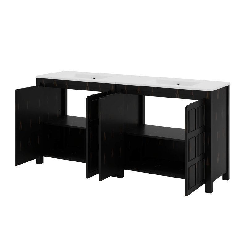 Bathroom Vanity Set With Double Vanities, Double Ceramic Sinks, Adjustable Shelf