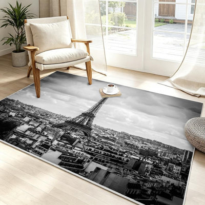 Tapis intérieur noir Tour Eiffel noir lavable à la machine