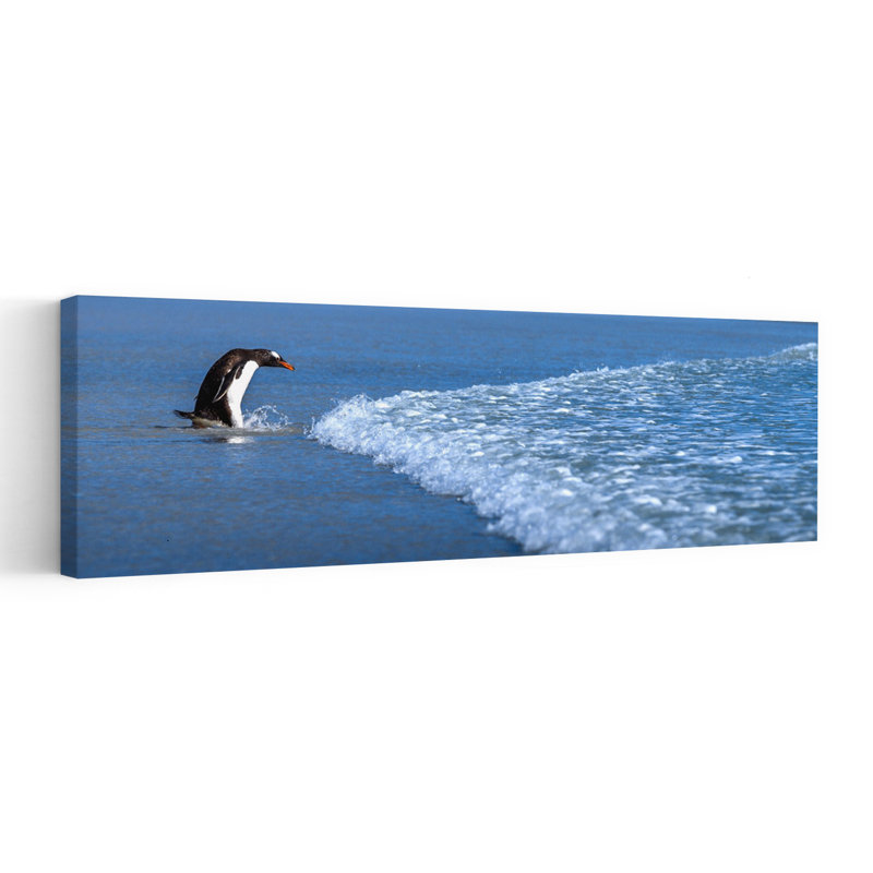 Gentoo Penguin Ocean Wave by Hung Tsui - Wrapped Canvas Panoramic Print, 30.48 cm H x 91.44 cm W