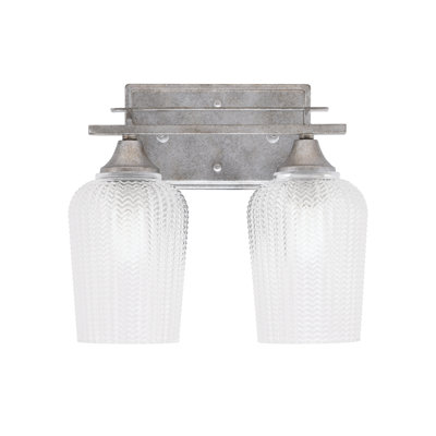 Uptowne 2 Light Bath Bar Shown In Aged Silver Finish With 5" Textured Glass