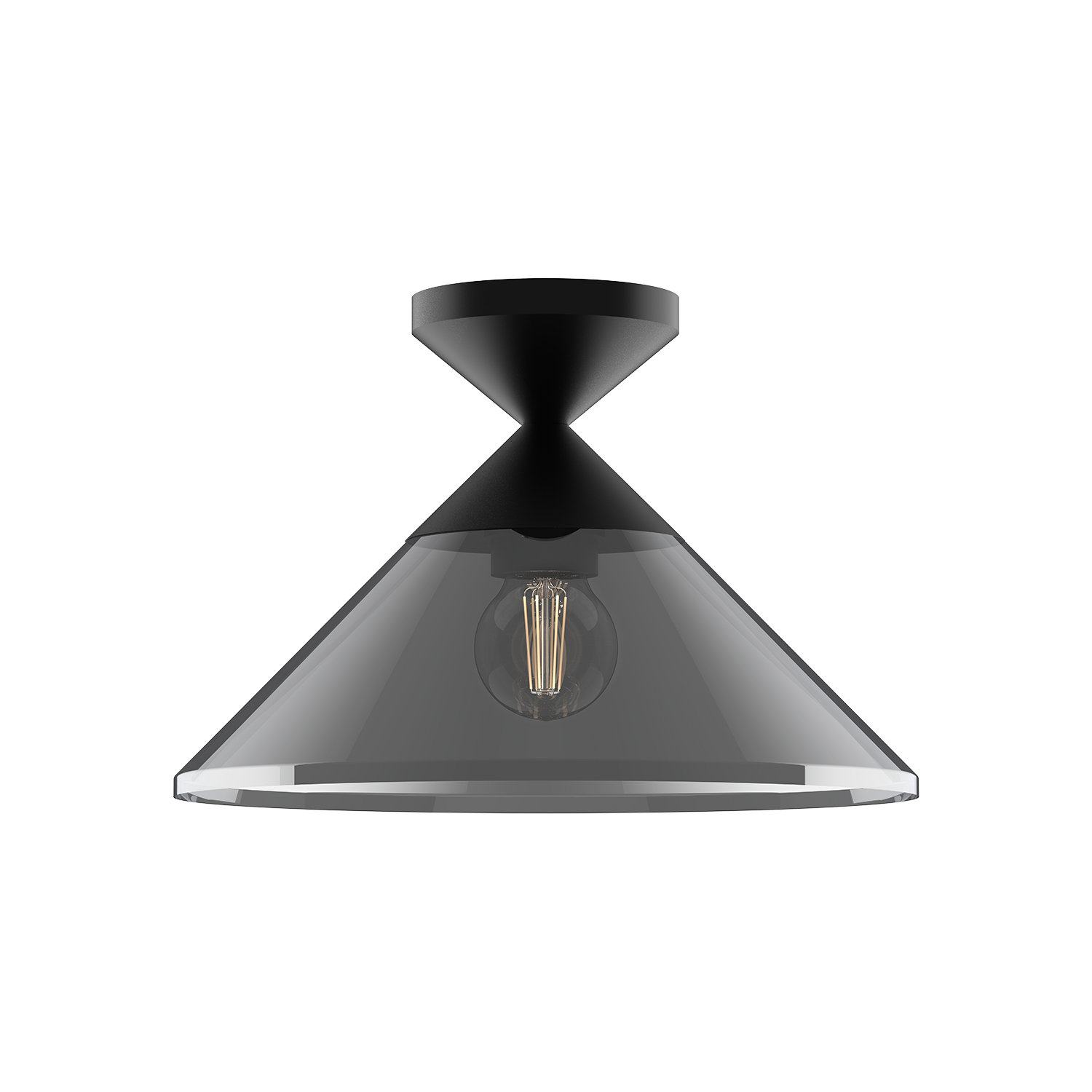 Brylon Single Light Glass Flush Mount, Matte Black, Smoked