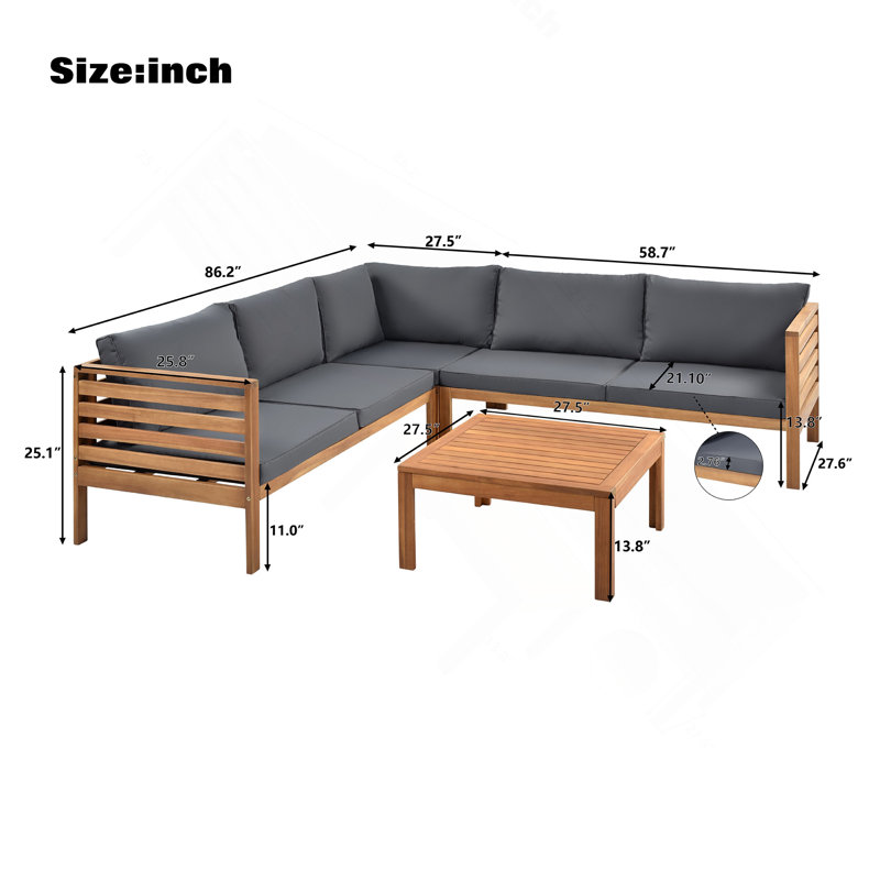 Ensemble de canapé d'extérieur à structure en bois GO avec coussins gris Design exotique résistant à l'eau et aux rayons UV