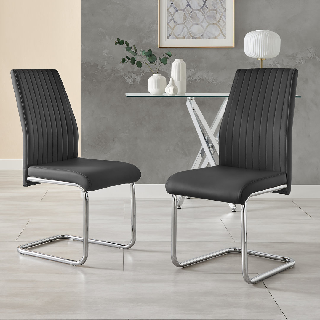 Lazarus Modern Padded Faux Leather & Chrome Leg Kitchen Dining Chairs Modern Design (Set of 2) East Urban Home Upholstery 