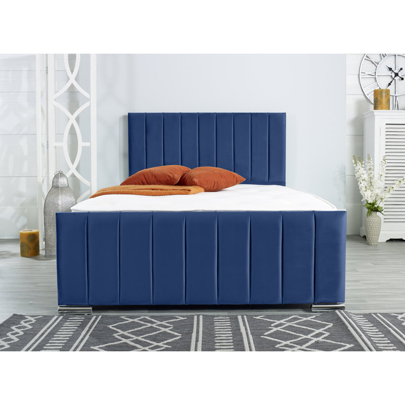 Klimek Upholstered Bed Frame, European Double (140 x 200cm), Blue