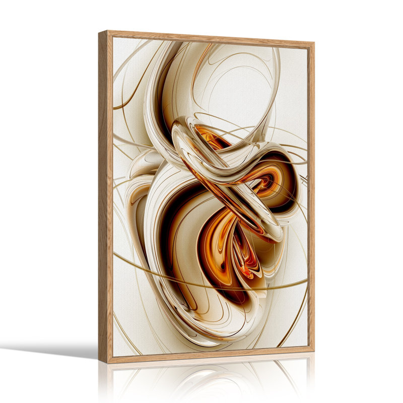 Toile murale aux formes abstraites tourbillonnantes en bronze et or, H 36 po x l 24 po