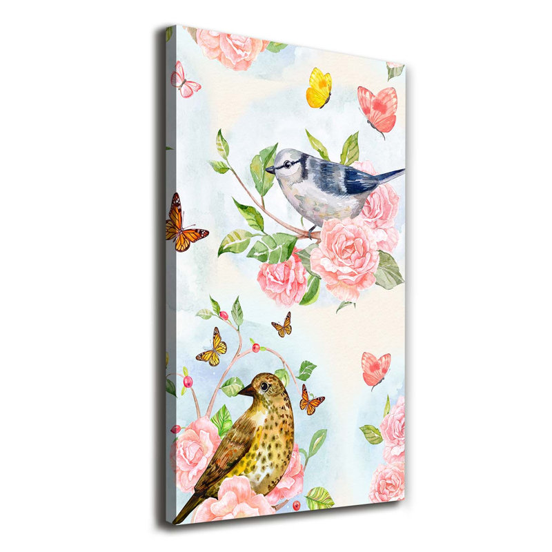 Birds Butterflies Flowers - Wrapped Canvas Print