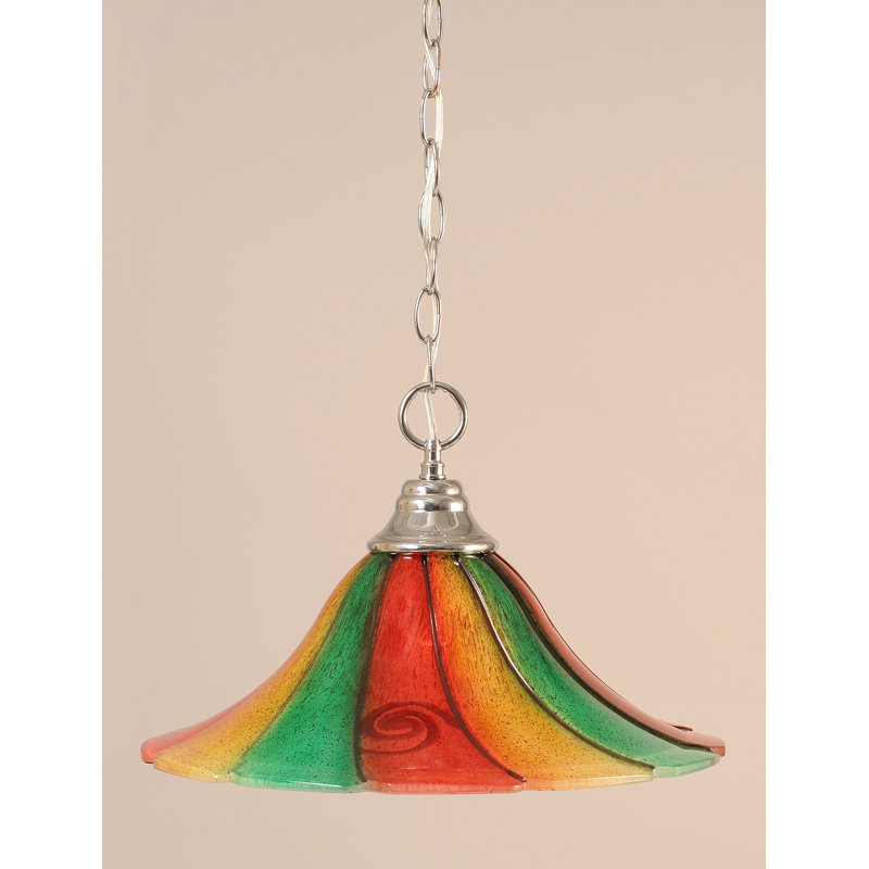 Luminaire suspendu à chaîne Barrion avec verre Mardi gras 16 po, Chrome chrome