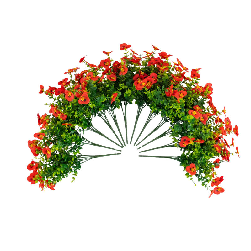 14 po Buisson artificiel résistant aux rayons UV du matin (intérieur / extérieur) - ensemble de 12, Rouge