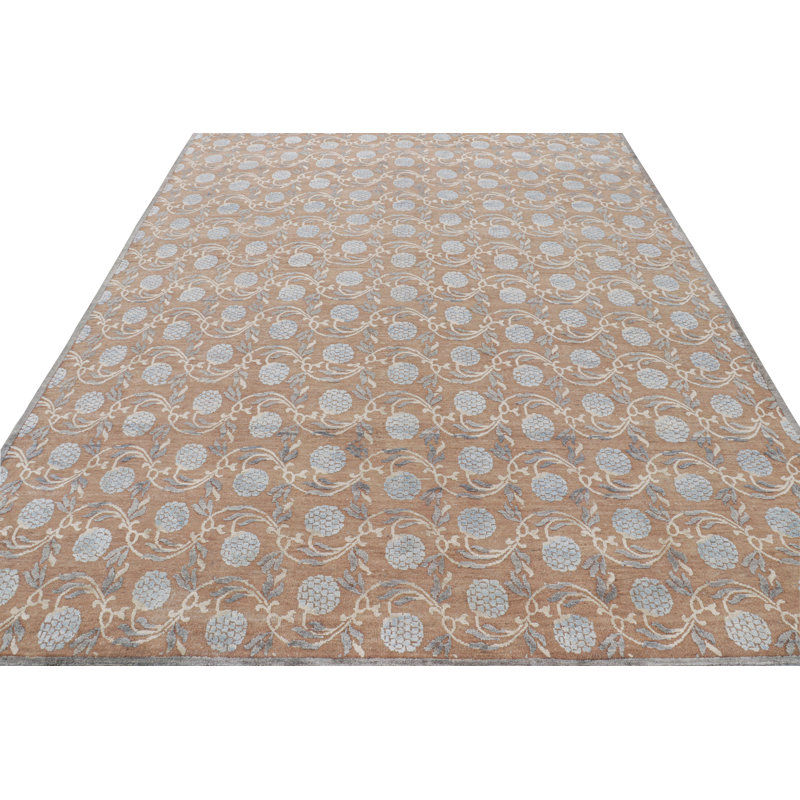 Rug & Kilim’S Modern Block Print Rug In Brown With Blue Floral Patterns