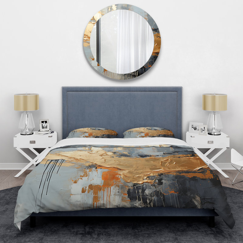 Ensemble de housse de couette Gold and Gray Modern, Housse de couette pour grand lit