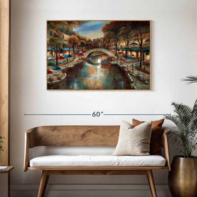 Soirée sur le canal, Cadre flottant en bois naturel, 43 po x 29 po