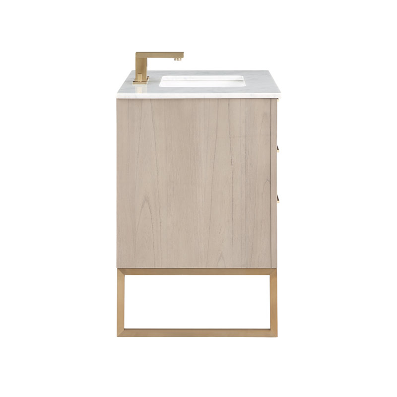 Markham 36'' W Single Vanity, Satin Brass, Cashmere Gray, Carrara Marble