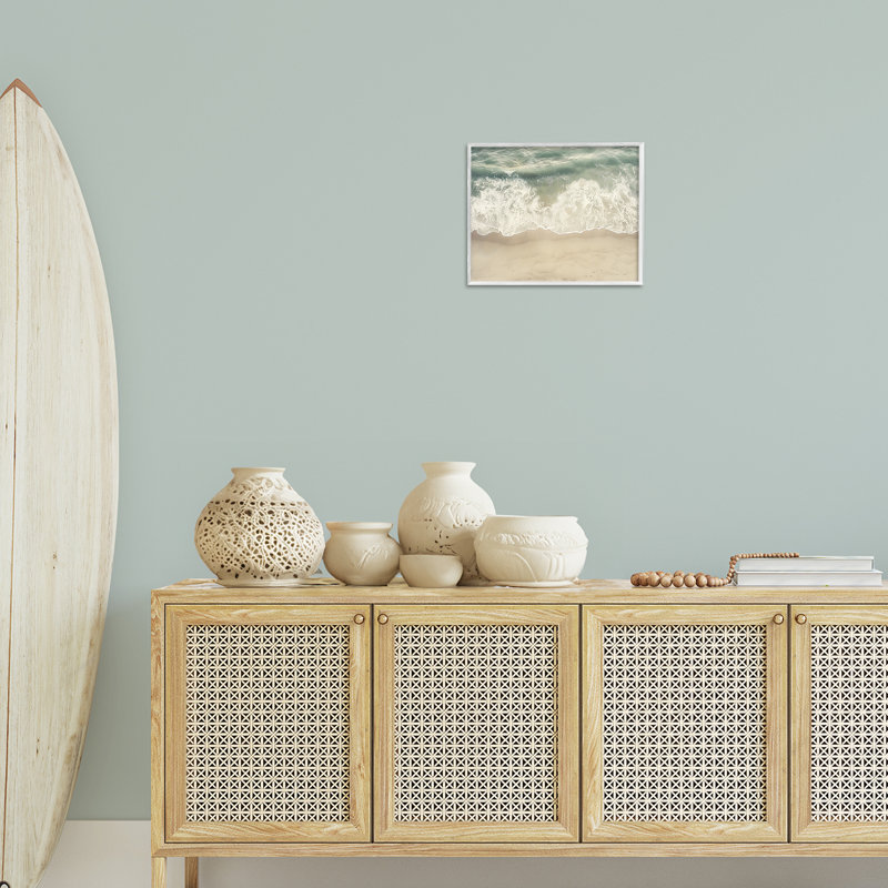 Vagues aériennes chevauchant le rivage, art de la giclée encadrée, design par Lazar Studio, H 11 po x l 14 po