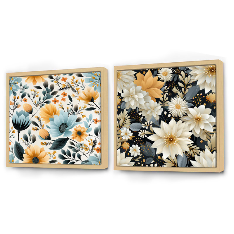 Montpetit - Ensemble de 2 collages floraux carrés, Cadre flottant brun, H 36 po x l 73 po