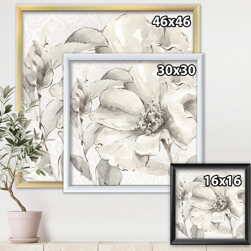 « indigold gris pivoines iv »-cadre photo sur toile, Cadre noir, H 16 po x l 16 po x P 1 po