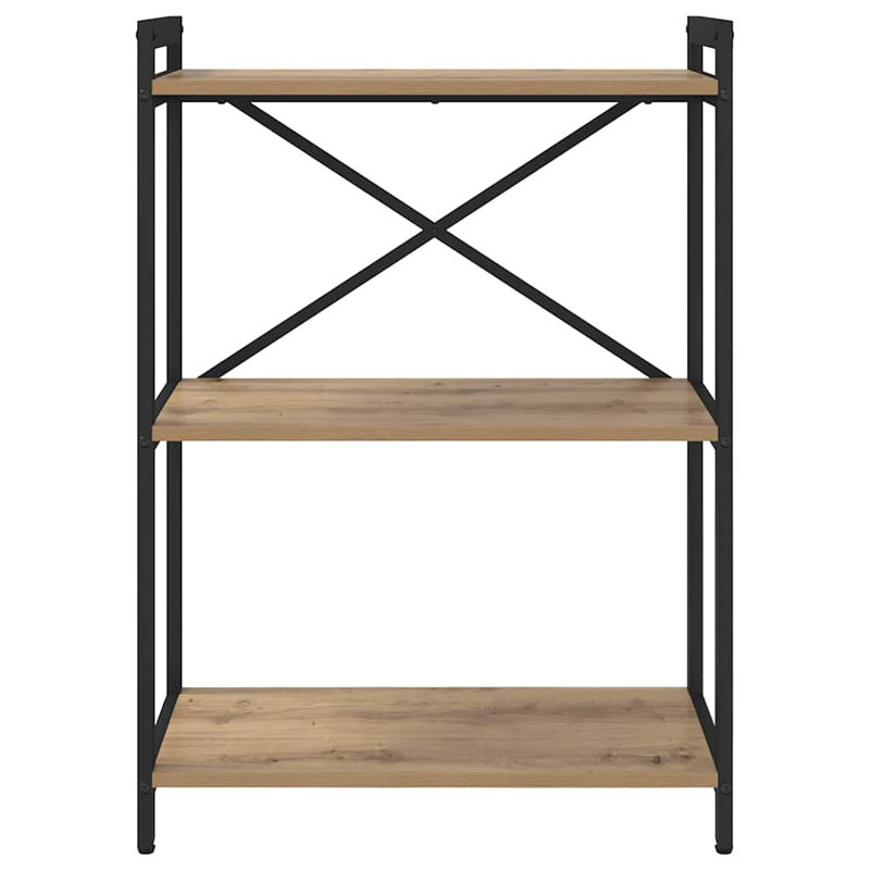 Steel Bookcase, (3 Shelves) 83cm H x 60cm W x 30cm D, Brown/Black