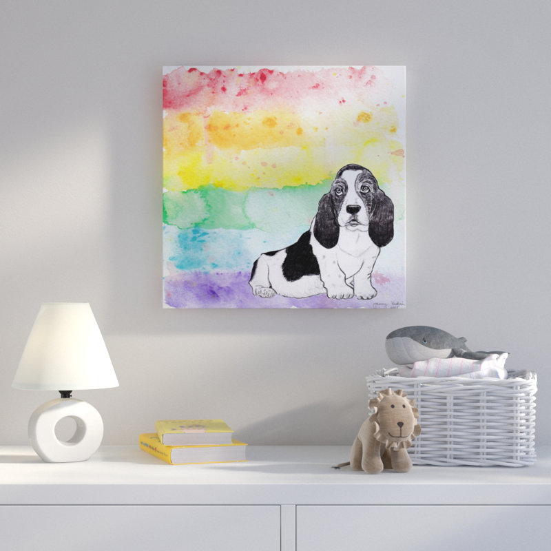 « arc-en-ciel basset hound », art sur toile, H 18 po x l 18 po