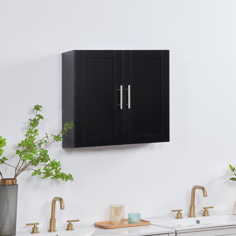 Armoire suspendue en bois avec portes et tablettes, rangement de salle de bain mural, armoire à pharmacie polyvalente (l 24 po x H 24 po)