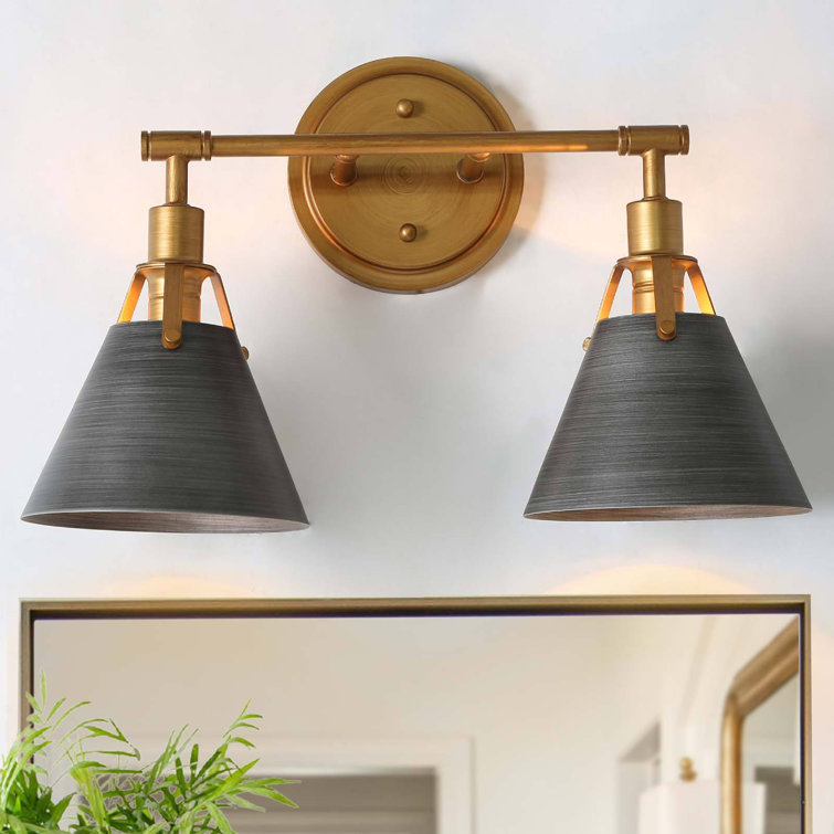 Fredrico Modern Classic Bathroom Antique Bronze Vanity Light 2-Llight Dimmable Brass Gold Vanity Light With Grey Dome Metal Shade For Powder Room Cloakroom