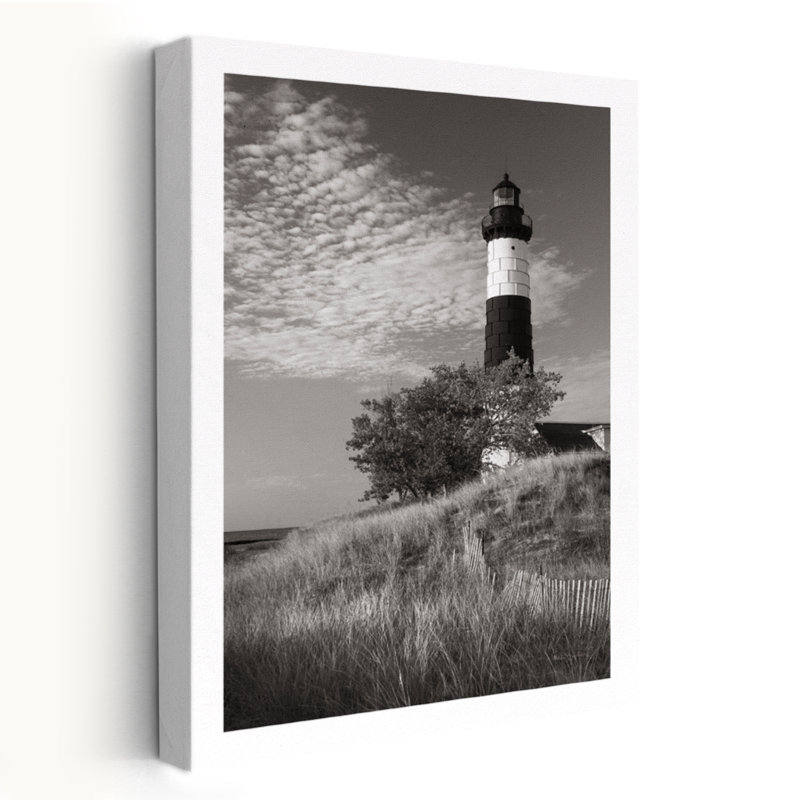 Phare de Big Sable Point II, Bw, bord de mer, noir, noir et blanc, phare de Big Sable Point, Grand lac, H 36 po x l 24 po