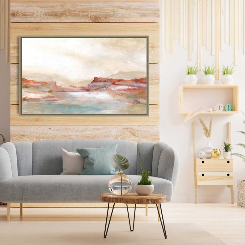 «Twilight Desert Mirage» par Carol Robinson - Peinture, L 33,5 po x H 21,5 po, Encadrement brun